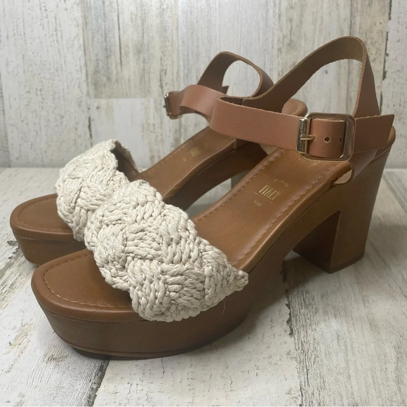 Seychelles Shoes - Seychelles Jump For Joy Crochet Wooden Heel Sandal Cognac/Macrabe size 6.5